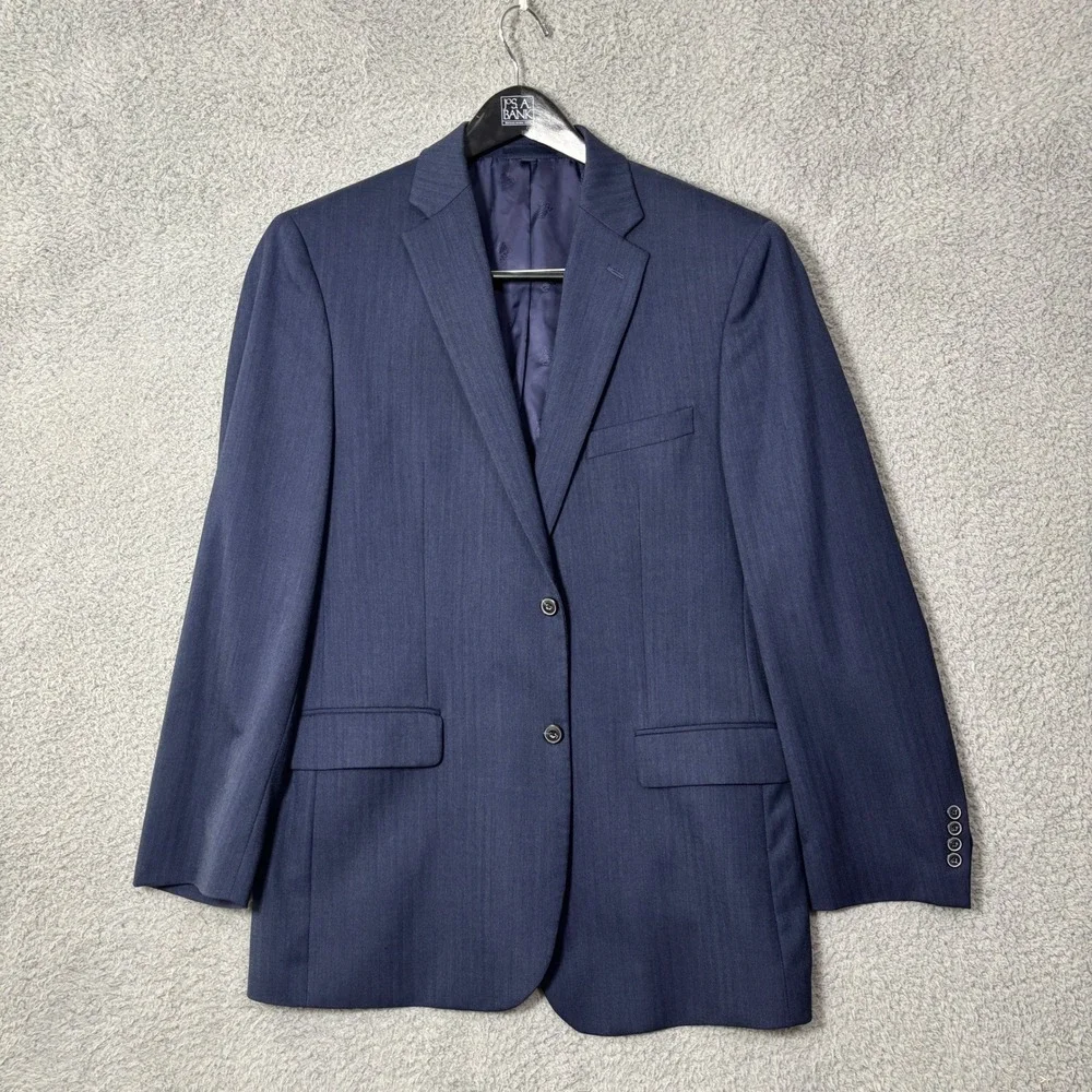 Jos A Bank 1905 Navy Blue Herringbone Wool Blazer 43L brrr Comfort Jacket